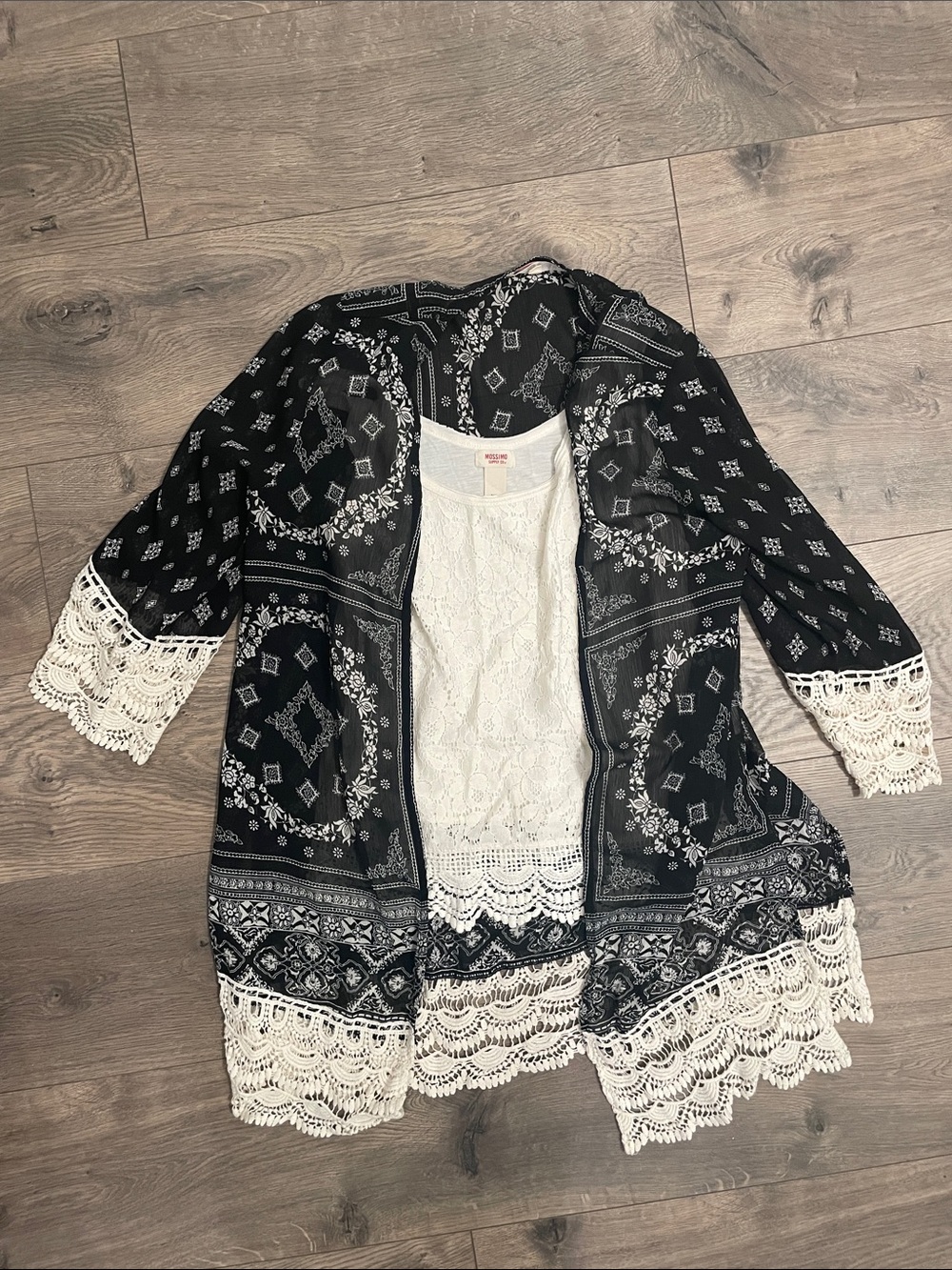 Mossimo Supply Co. Black & White Crochet-Trim Open Kimono Cardigan Bundle